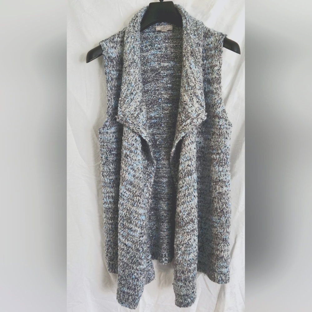 Loft women's sleeveless long open front boucle lapel cardigan sweater